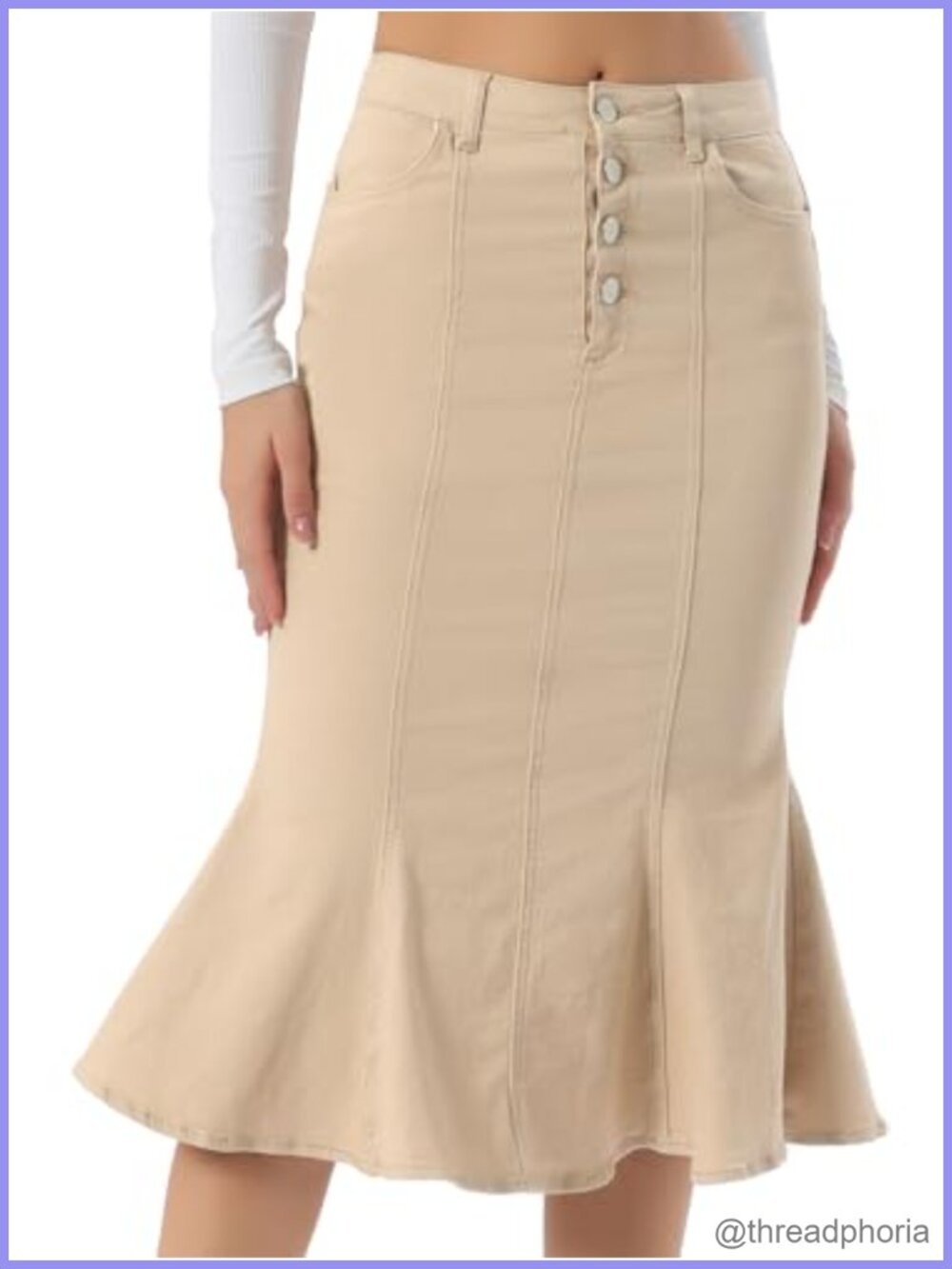 Mid Rise Fishtail Midi Denim Skirt High Waist Jean Skirt